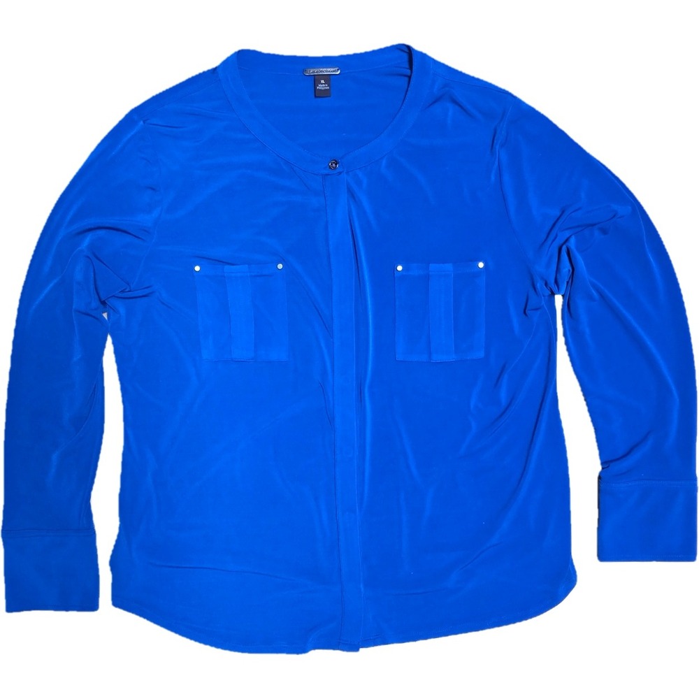Dana Buchman Women's Royal Blue Scoop Neck Long Sleeve Stretch Blouse‎ Size XL